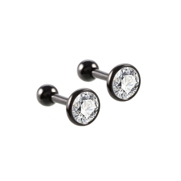 Round Clear CZ Black Stainless Steel Helix Tragus Cartilage Ear Studs