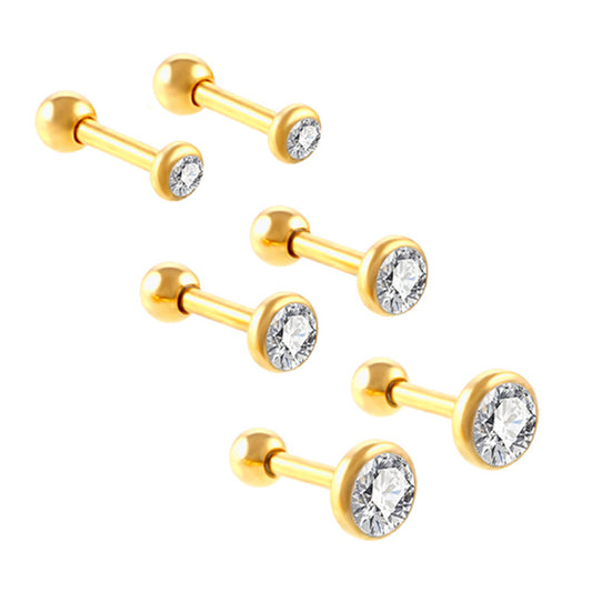 Round Clear CZ Golden Stainless Steel Helix Tragus Cartilage Ear Studs