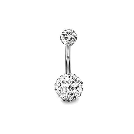 Shamballa Disco Ball Clear CZ Silver Stainless Steel Belly Bar