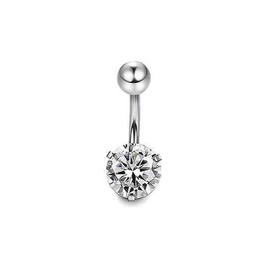 Round Clear CZ Silver Stainless Steel Belly Bar