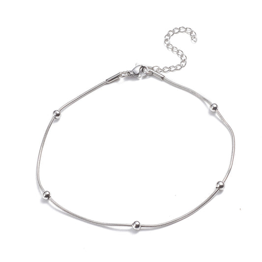Satellite Snake Chain Silver Stainless Steel Anklet