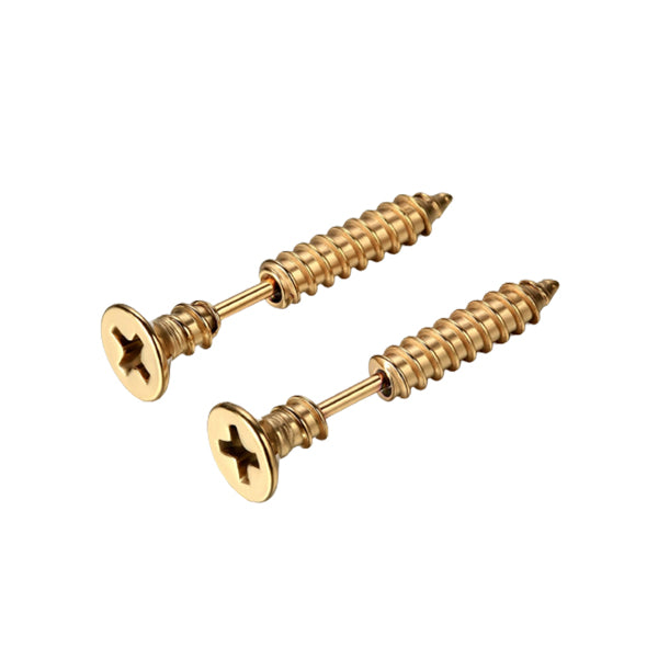 Screw Golden Stainless Steel Stud Earrings