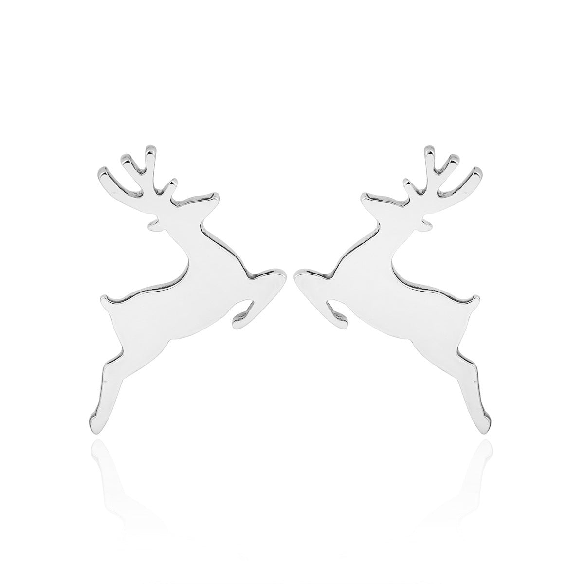 Reindeer Silver Stainless Steel Stud Earrings