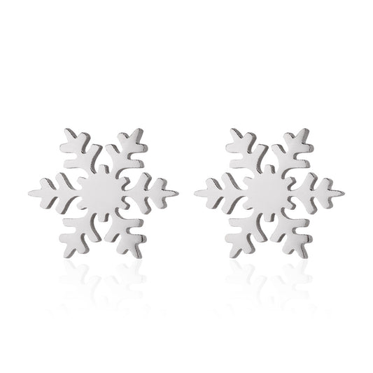 Snowflake Silver Stainless Steel Stud Earrings