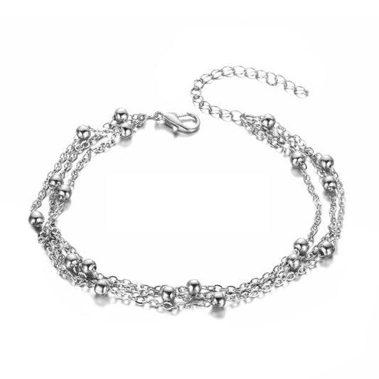Satellite Three Layer Cable Chain Silver Stainless Steel Anklet