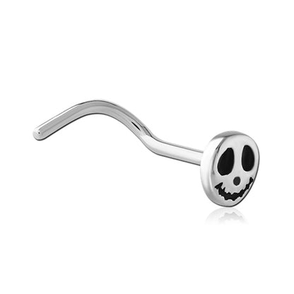 Skeleton Face Silver Stainless Steel Curved Screw Nose Stud