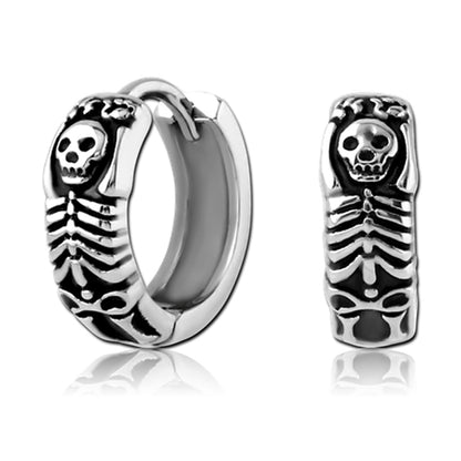 Skeleton Silver Stainless Steel Huggie Hoop Earrings
