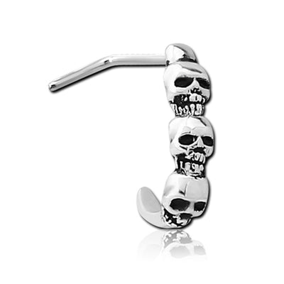 Skull Trio Silver Stainless Steel Nose Crawler