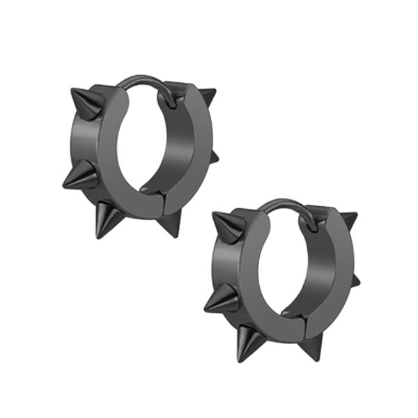 Spike Black Stainless Steel Huggie Hoop Earrings