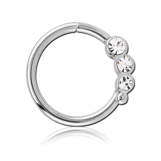 Circle Clear CZ Left Ear Silver Stainless Steel Seamless Daith Ring