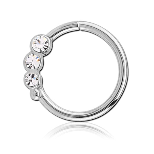 Circle Clear CZ Right Ear Silver Stainless Steel Seamless Daith Ring