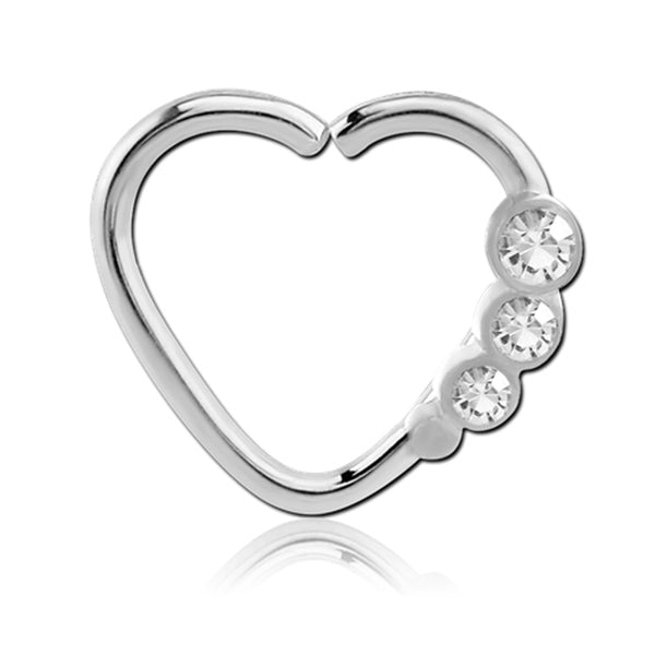 Heart Clear CZ Left Ear Silver Stainless Steel Seamless Daith Ring