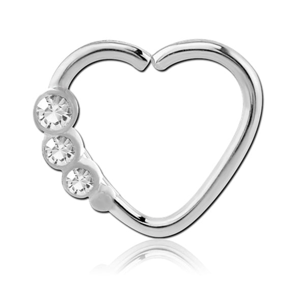 Heart Clear CZ Right Ear Silver Stainless Steel Seamless Daith Ring