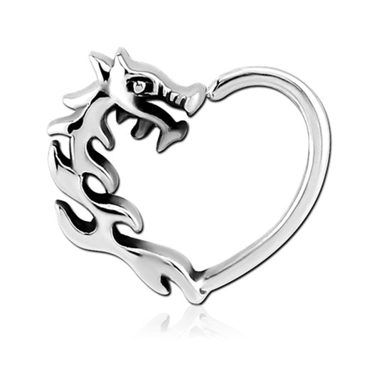 Dragon Heart Right Ear Silver Stainless Steel Seamless Daith Ring