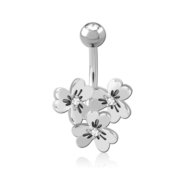 Flower Trio Clear CZ Silver Stainless Steel Belly Bar