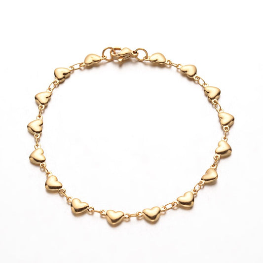 Stainless Steel Golden Hearts Chain Bracelet