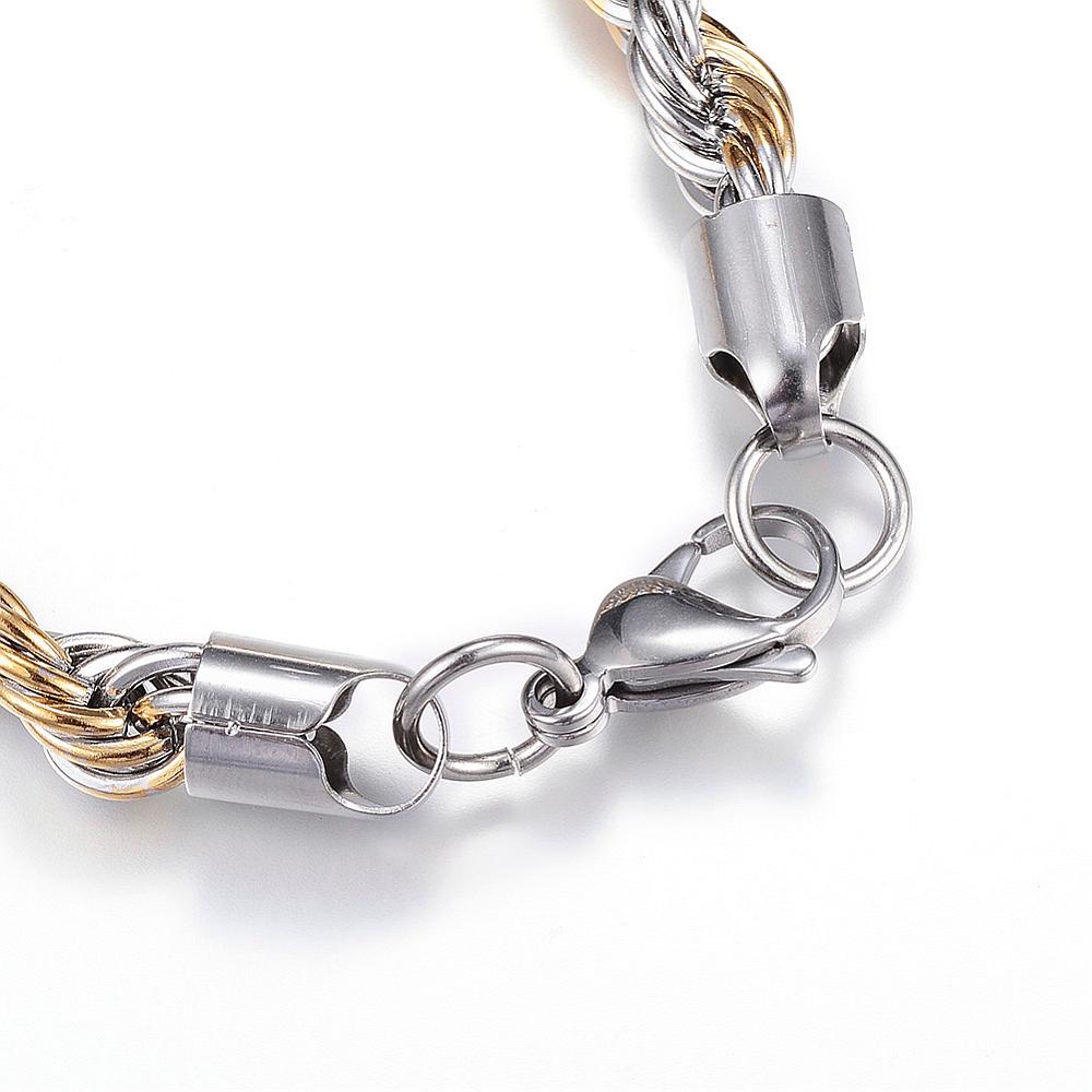 Stainless Steel Golden Silver Chunky Rope Chain Bracelet