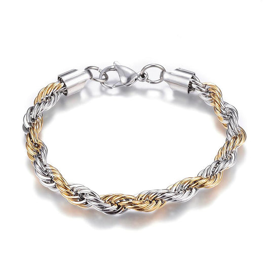 Stainless Steel Golden Silver Chunky Rope Chain Bracelet