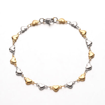 Stainless Steel Golden Silver Hearts Chain Bracelet