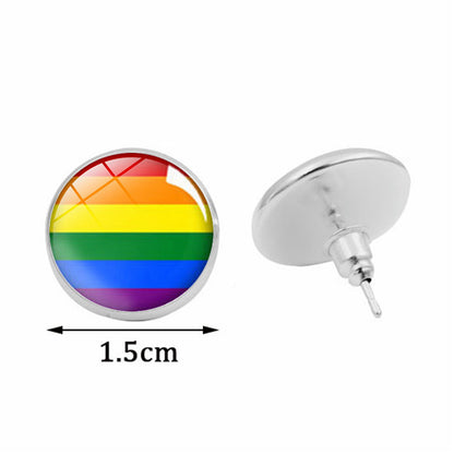 LGBTQ+ Pride Rainbow Round Silver Stainless Steel Stud Earrings