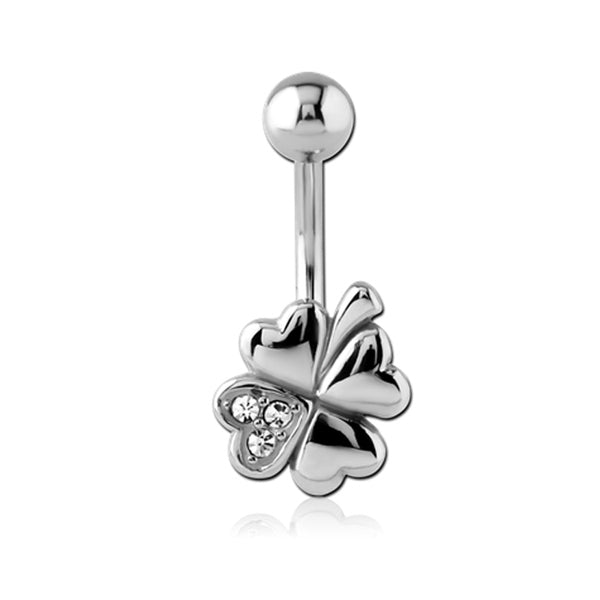 Shamrock Clear CZ Silver Stainless Steel Belly Bar
