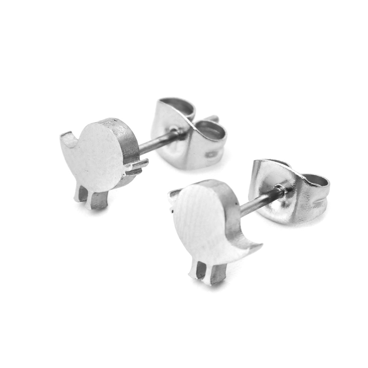 Bird Silver Stainless Steel Stud Earrings