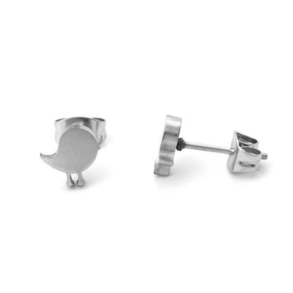 Bird Silver Stainless Steel Stud Earrings