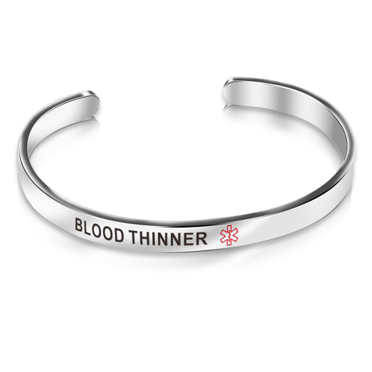 Stainless Steel Silver Blood Thinner Medical Alert Bangle