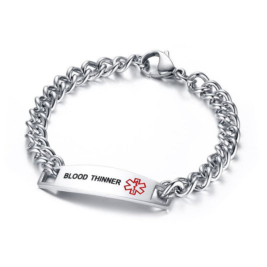 Stainless Steel Silver Blood Thinner Medical Alert Bracelet