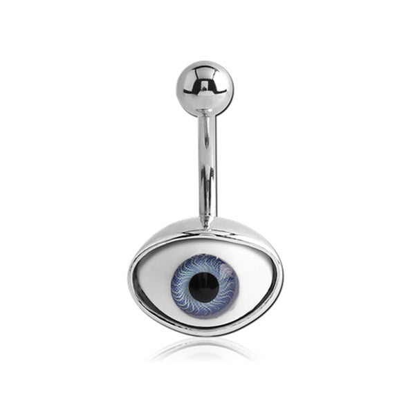 Blue Eyeball Oval Silver Stainless Steel Belly Bar