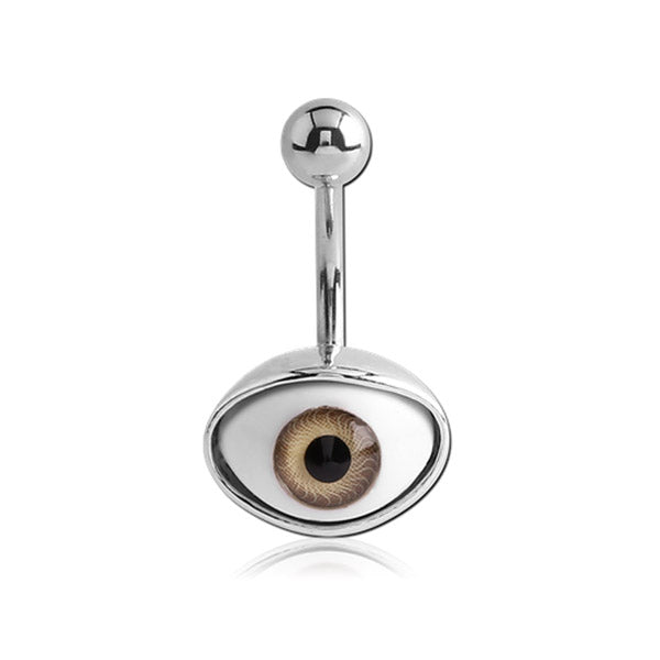 Brown Eyeball Oval Silver Stainless Steel Belly Bar