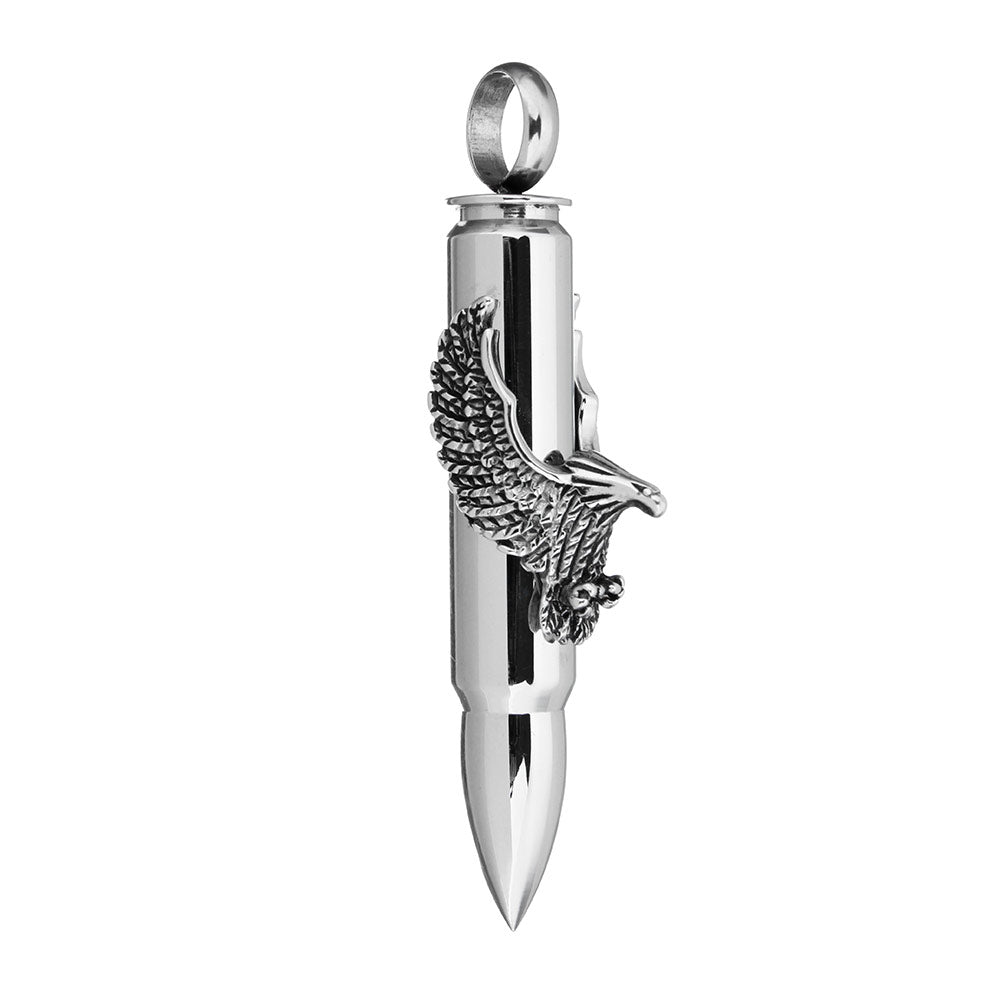 Bullet Eagle Silver Stainless Steel Box Chain Necklace