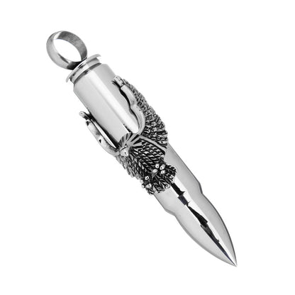 Bullet Eagle Silver Stainless Steel Box Chain Necklace