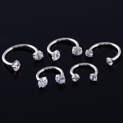 Clear CZ Silver Stainless Steel Horseshoe Barbell