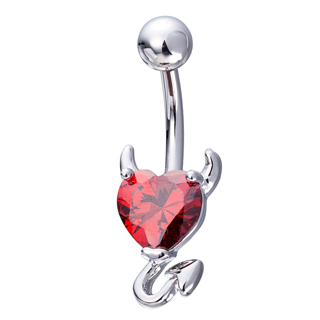 Devil Red CZ Silver Stainless Steel Belly Bar