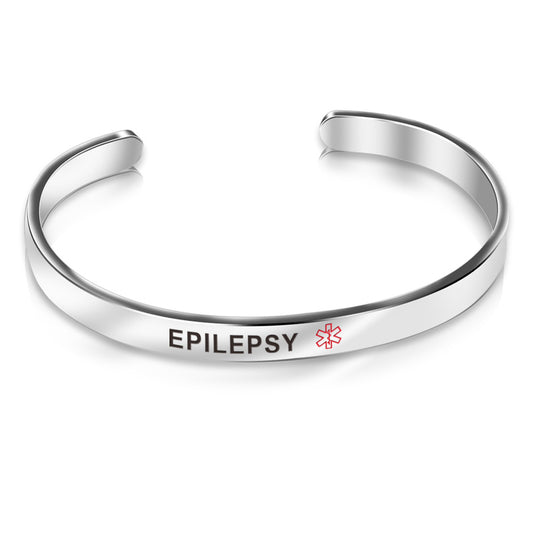 Stainless Steel Silver Epilepsy Medical Alert Bangle