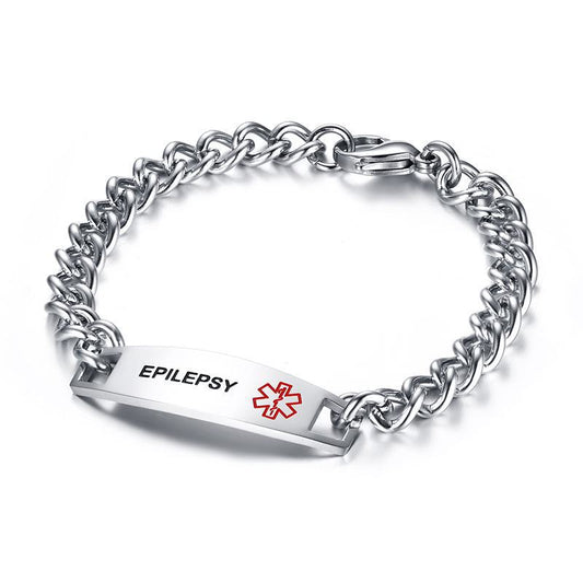 Stainless Steel Silver Epilepsy Medical Alert Bracelet