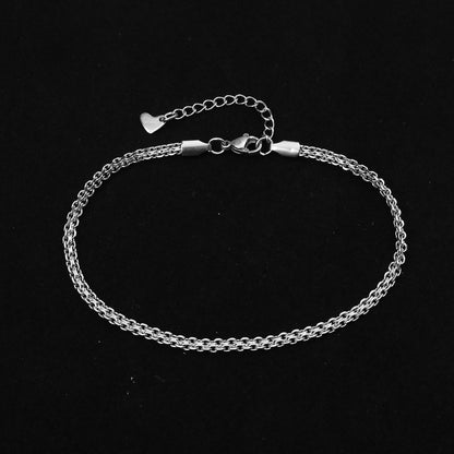 Flat Rope Chain Silver Stainless Steel Anklet