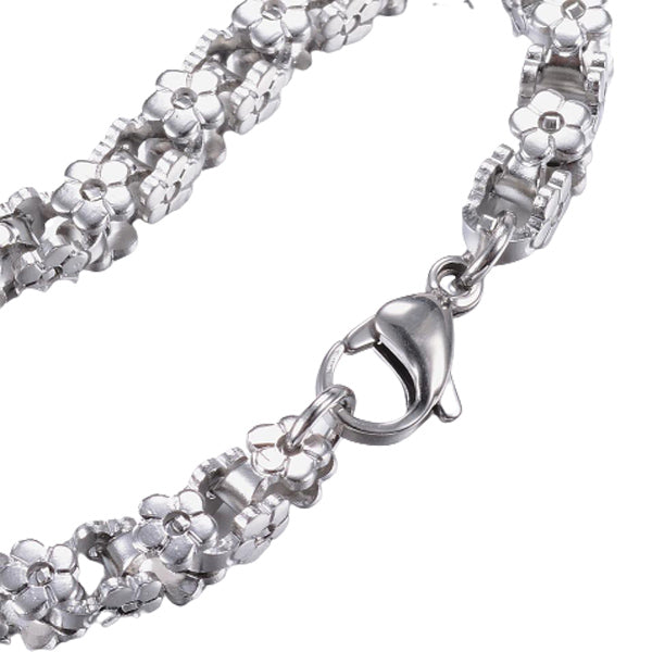 Stainless Steel Silver Flower Box Chain Bracelet