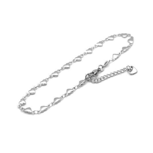 Hearts Chain Silver Stainless Steel Anklet