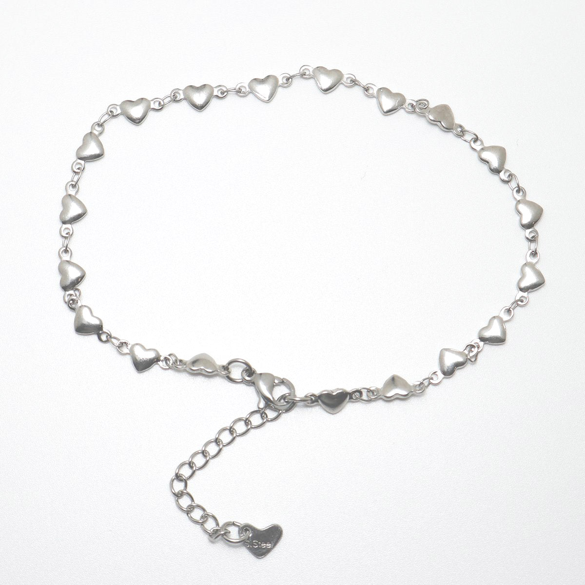 Hearts Chain Silver Stainless Steel Anklet