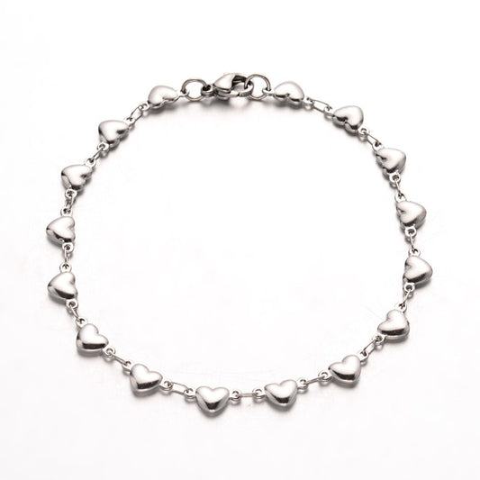 Stainless Steel Silver Hearts Chain Bracelet