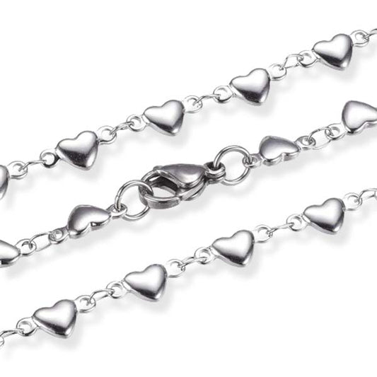Hearts Chain Silver Stainless Steel Necklace