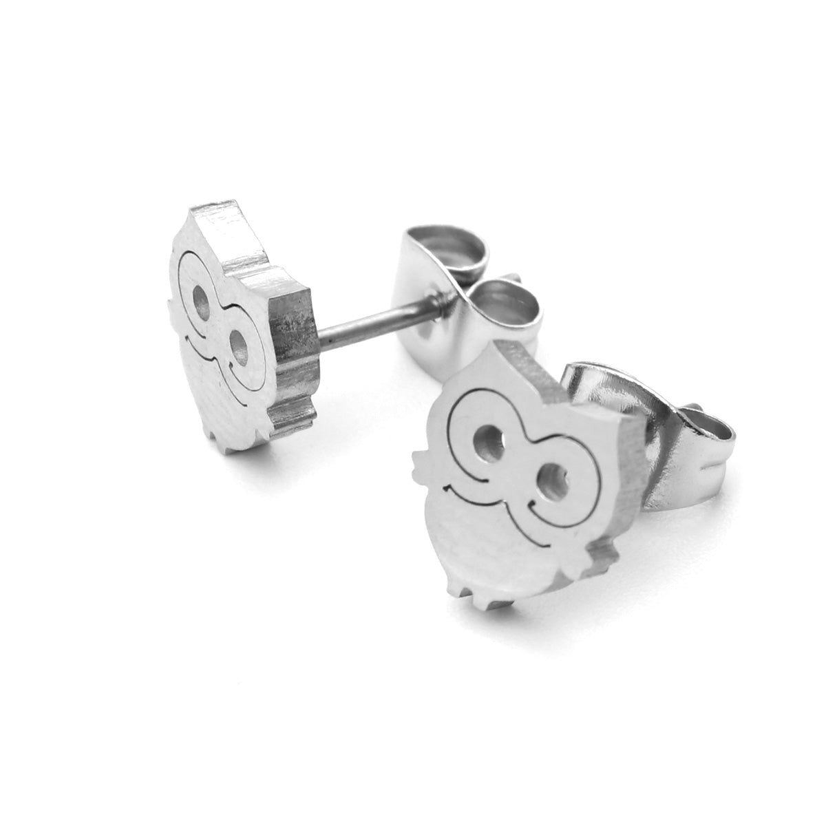 Owl Silver Stainless Steel Stud Earrings