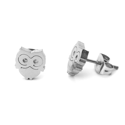 Owl Silver Stainless Steel Stud Earrings