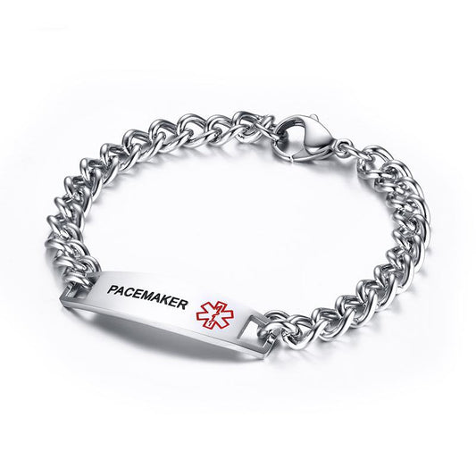 Stainless Steel Silver Pacemaker Medical Alert Bracelet