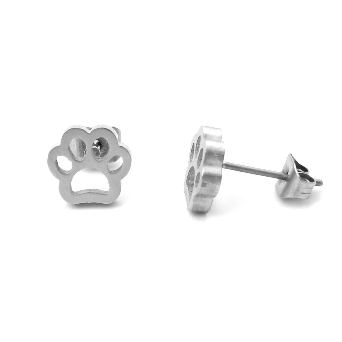 Paw Print Silver Stainless Steel Stud Earrings