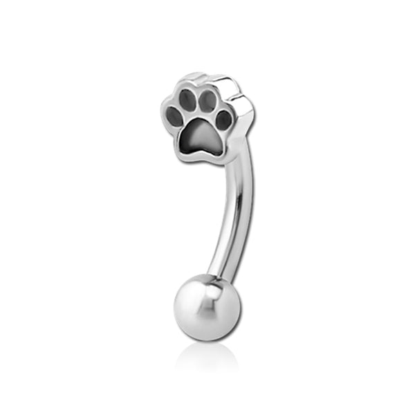 Paw Print Silver Stainless Steel Micro Curved Barbell