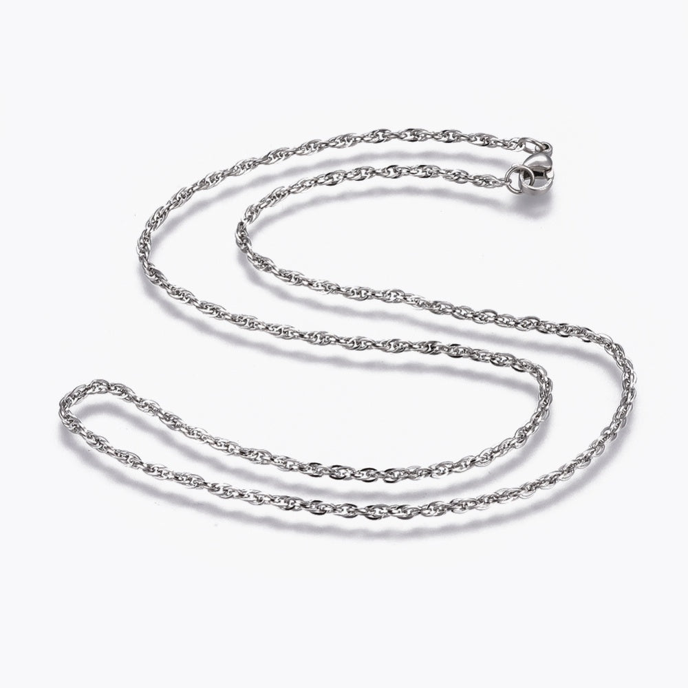 Rope Chain Silver Stainless Steel Necklace