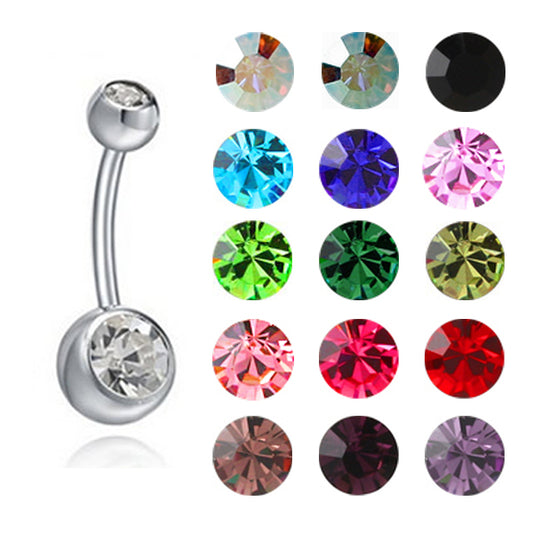 Round CZ Silver Stainless Steel Belly Bar